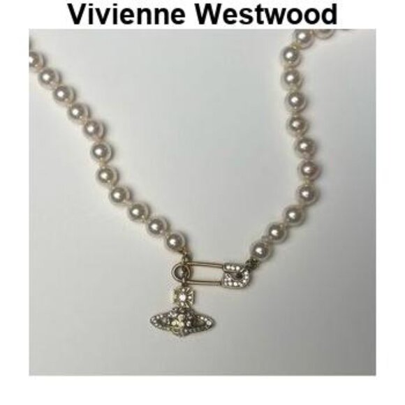 VIVIENNE WESTWOOD Bas Relief Orb mini silver-toned brass and pearl necklace. New - Picture 2 of 5